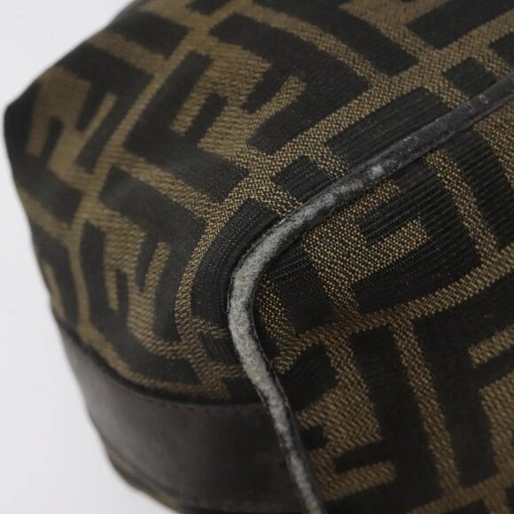 FENDI Zucca Canvas Hand Pouch BagBlack Brown Silver Auth ar13639 - Picture 3 of 16